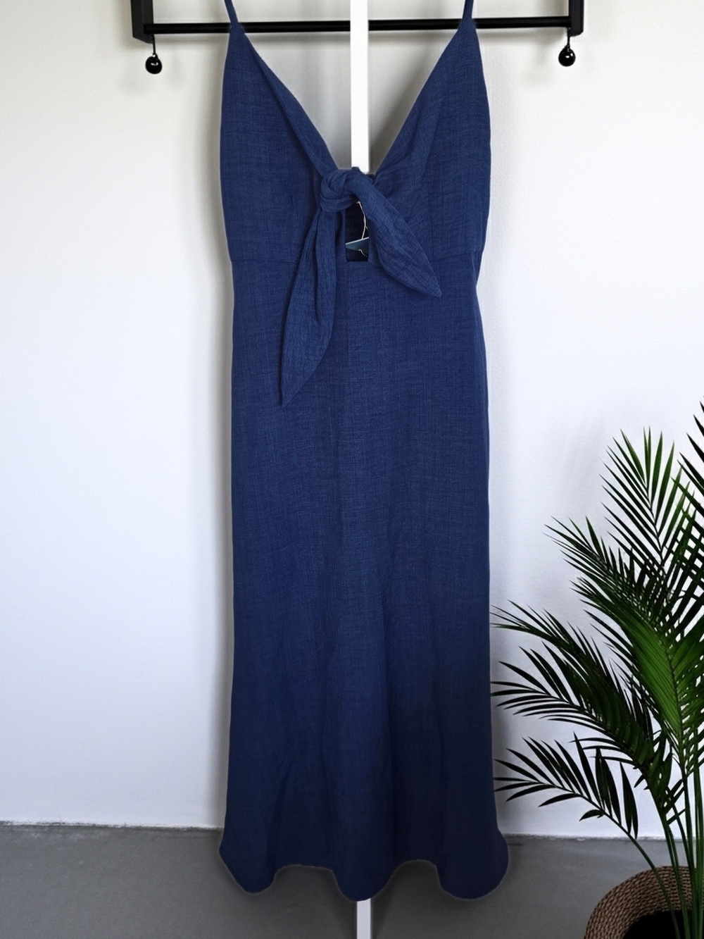 NWT Tie-Front Navy Blue Spaghetti Strap Midi Sun Dress Womens Size S - Picture 6 of 11